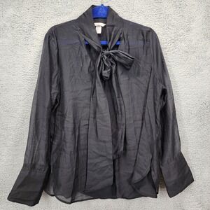 H&M Black Blouse Women's Size Small Tie Neck Long‎ Sleeve Sheer Top